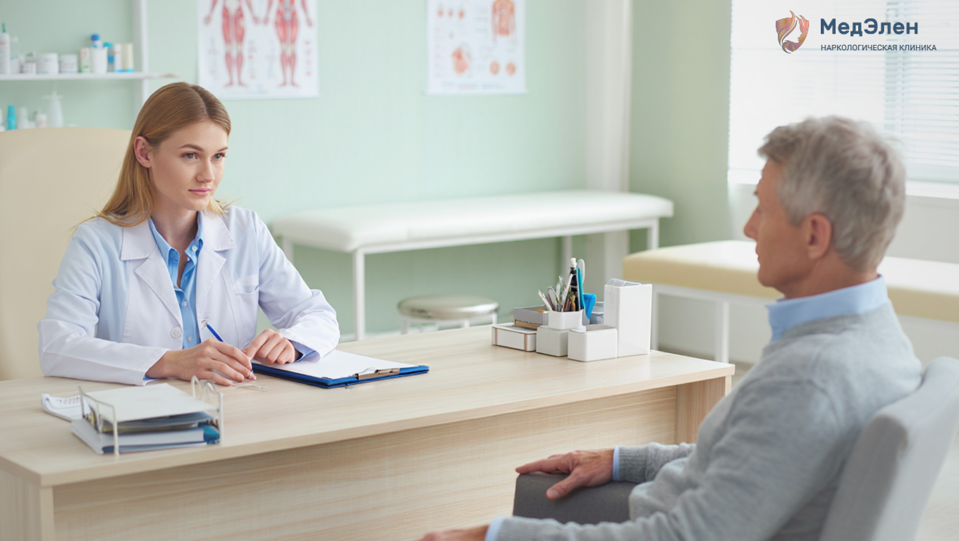 Мужчина сидит на приёме у психиатра